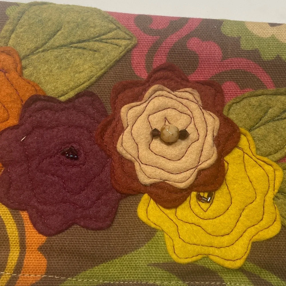 Floral Appliqué Fold-Over Clutch in Brown